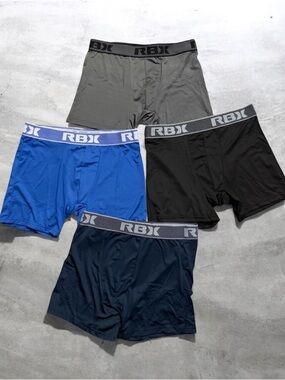NEW RBX Men's Boxer Briefs - Black, Gray, Royal Blue, Navy 4 Pack